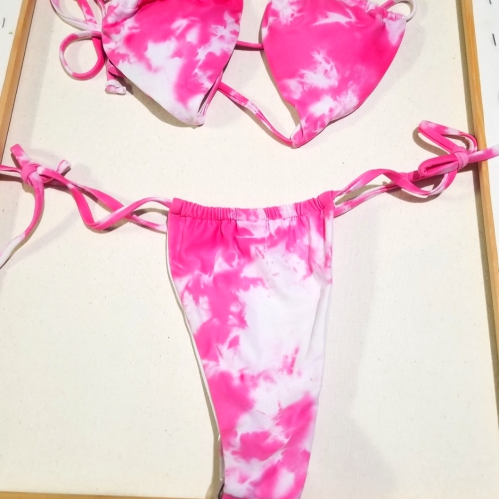 Aurelle - Bikini, Size - S, Color - White with hot pink dye